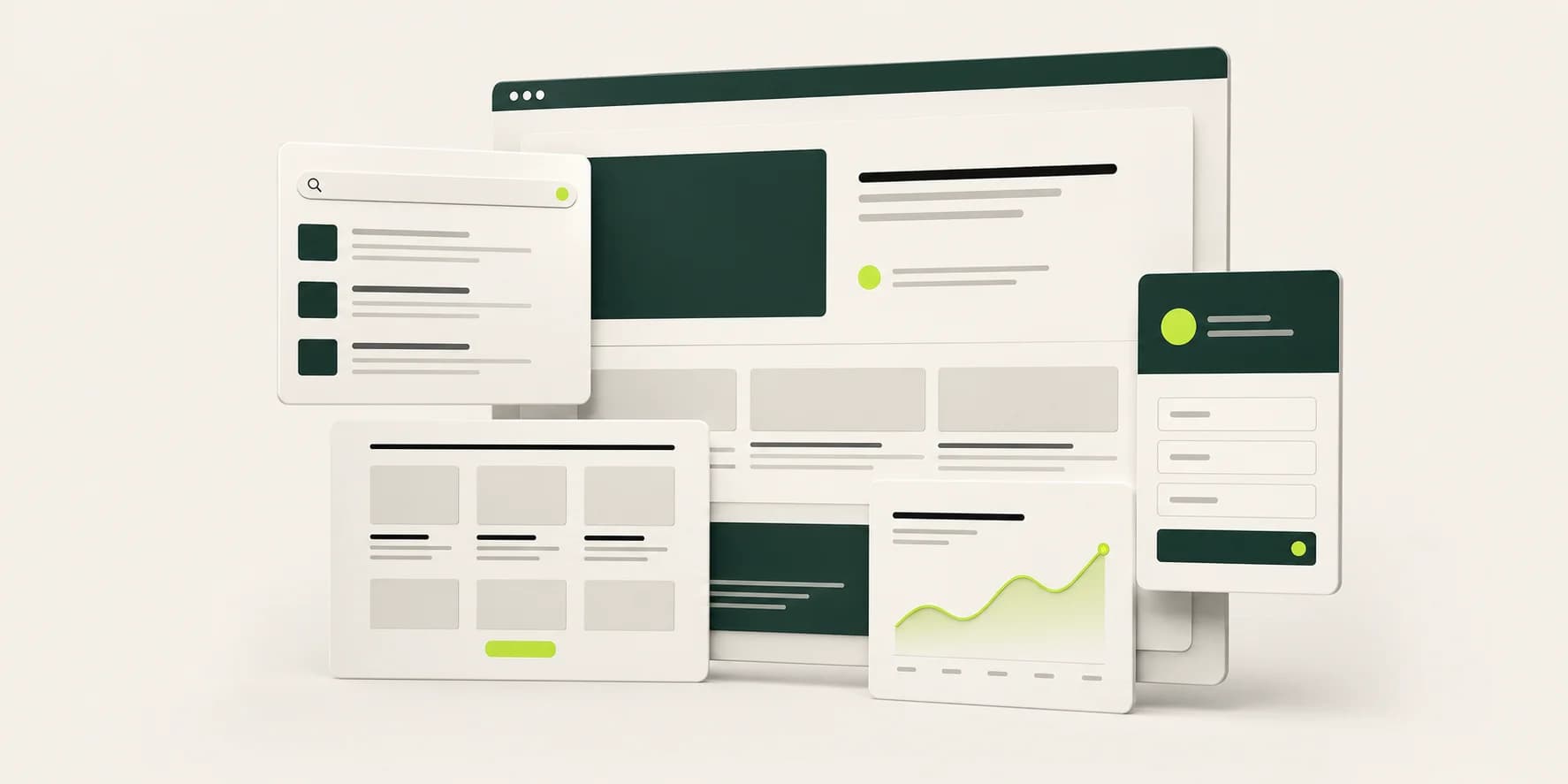 Illustration of dashboard, analytics, and content tools